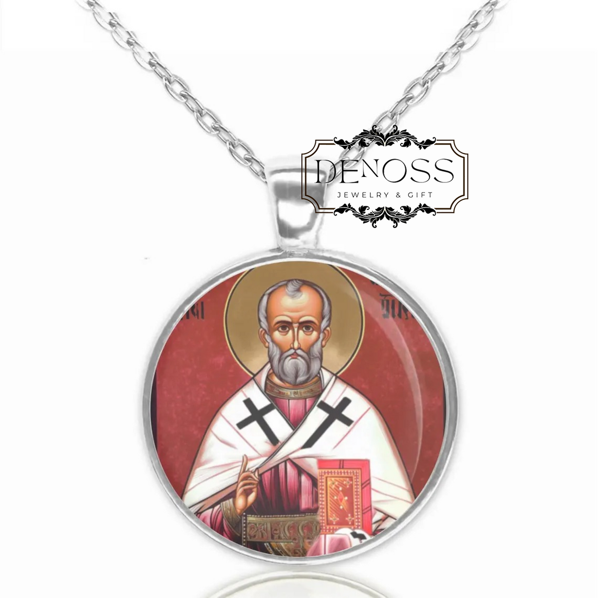 Saint Nicholas Necklace,Nikolaos of Myra Religious Jewelry,Round Medal Medallion