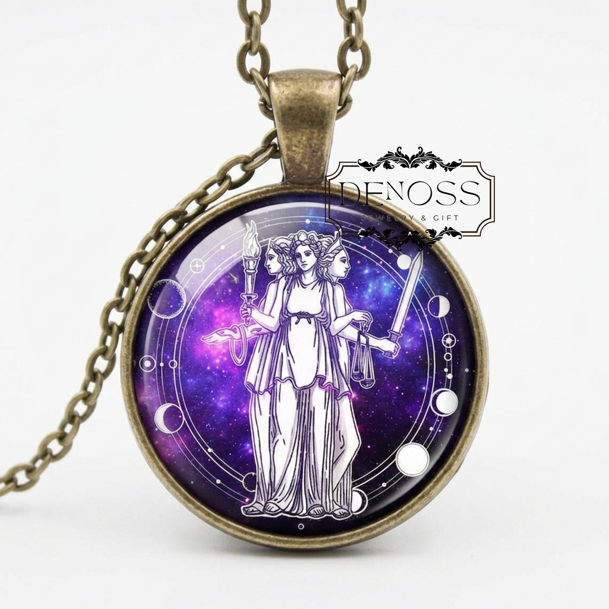 Triple Goddess Necklace,Triple Goddess Pendant,the Maiden,Moon Goddess Amulet,Talisman, Goddess of Night Hecate,the Mother,the Crone