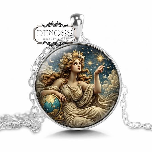 URANIA Necklace,Goddess of Astronomy,Goddess of the Stars,Muse,Greek Mythology,Art Glass Pendant Necklace