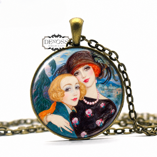 Gerda Wegener Art Necklace,Two Friends,LGBTQ Gift