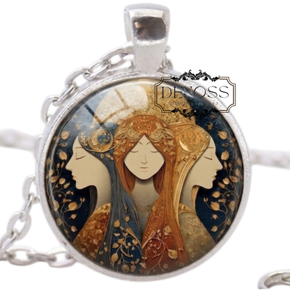 Triple Moon Goddess Necklace,Wiccan Celestial Moon Jewelry