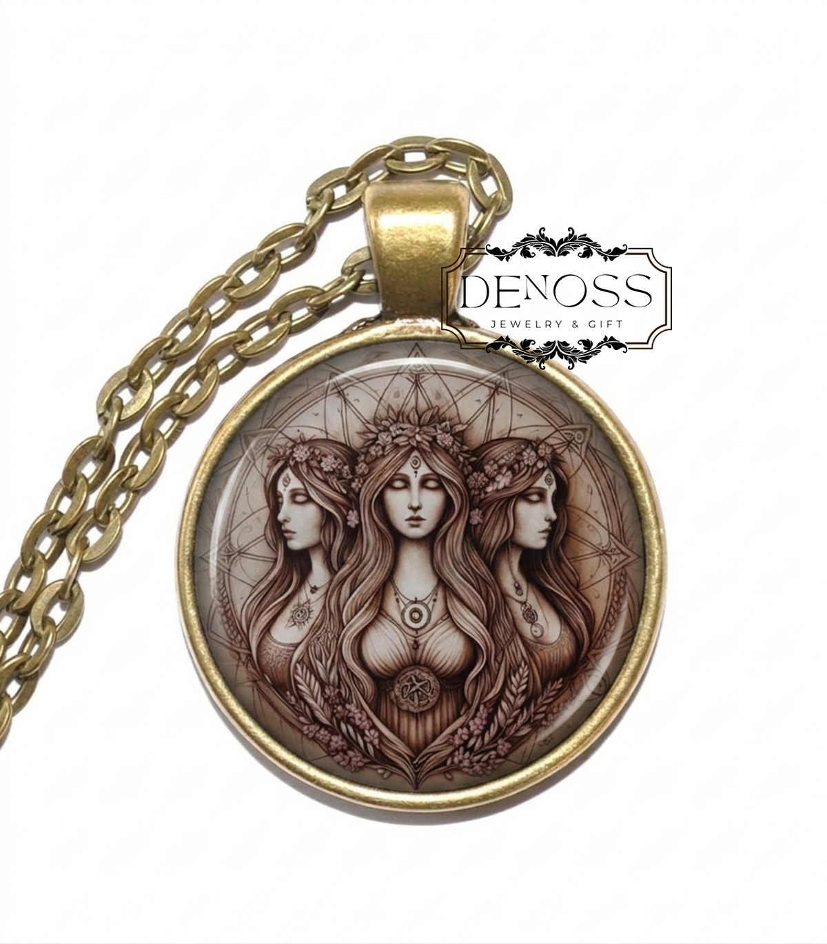 TRIPLE MOON GODDESS Necklace,Hecate, the Maiden,the Mother,the Crone,Wicca,Symbol,Moon Goddess,Neopagan,Glass Pendant