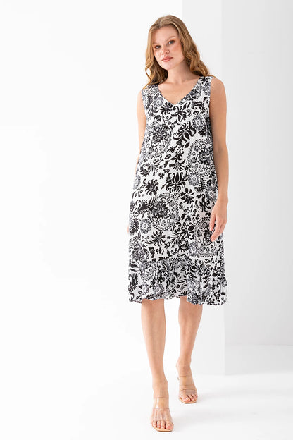 Strappy V-Neck Patterned Cotton Dress - Denoss