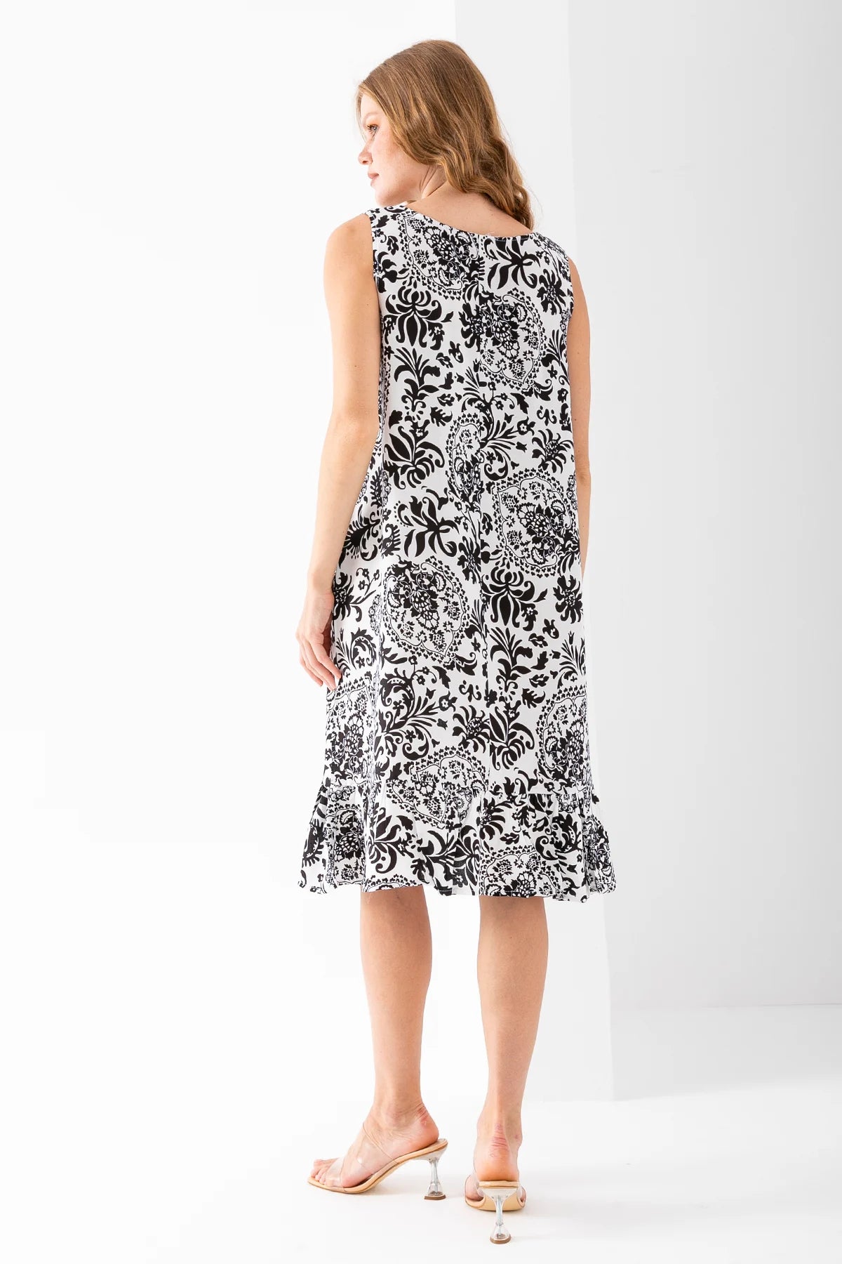 Strappy V-Neck Patterned Cotton Dress - Denoss