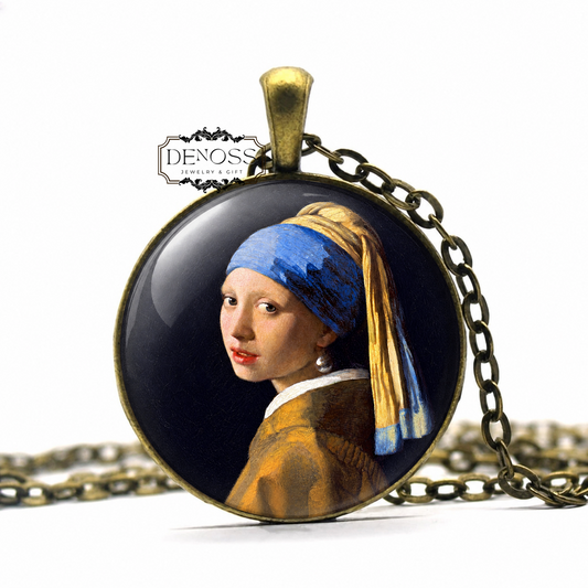 GIRL PEARL EARRING Necklace,Johannes Vermeer,Painter,Baroque,Dutch,Glass Pendant,Handmade Jewelry