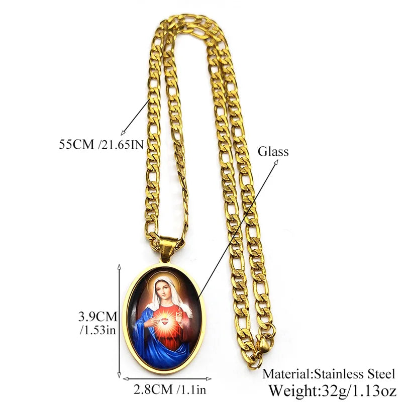 Virgin Mary Sacred Heart,Christian Necklace,Religious Gift Jewelry