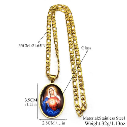Virgin Mary Sacred Heart,Christian Necklace,Religious Gift Jewelry