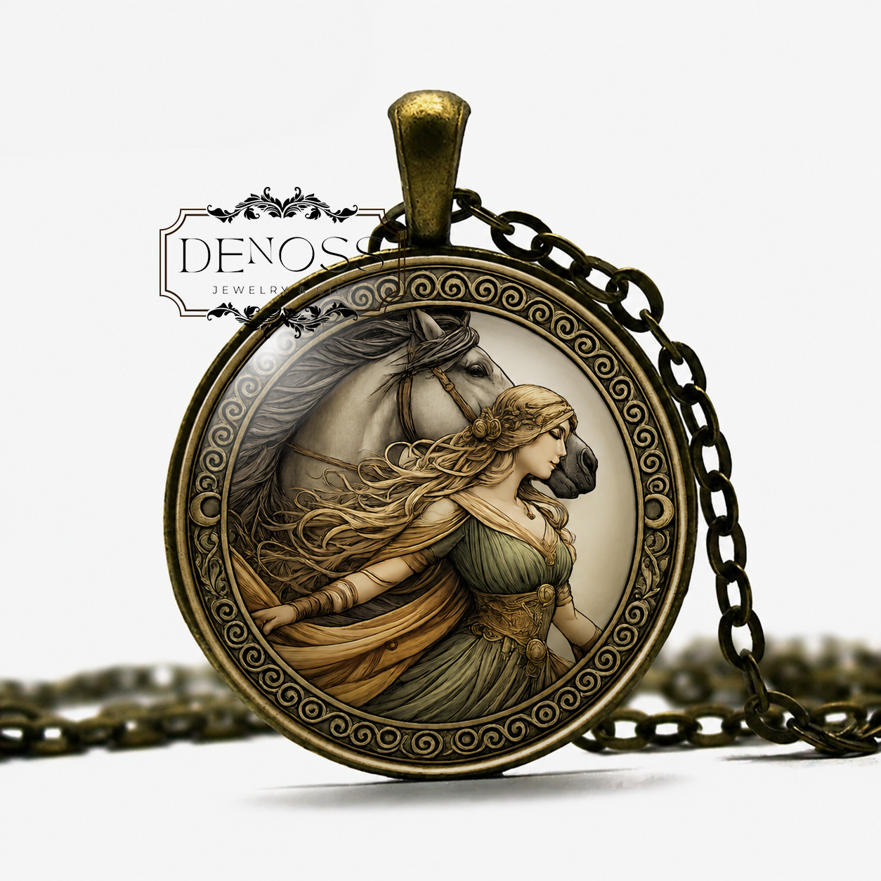 EPONA Celtic Necklace,Mythology,Goddess of Horses,Goddess of Fertility,Mules,Ponies,Donkeys,Celtic,Glass pendant