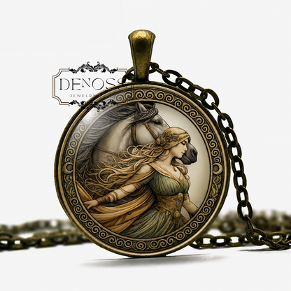 EPONA Celtic Necklace,Mythology,Goddess of Horses,Goddess of Fertility,Mules,Ponies,Donkeys,Celtic,Glass pendant