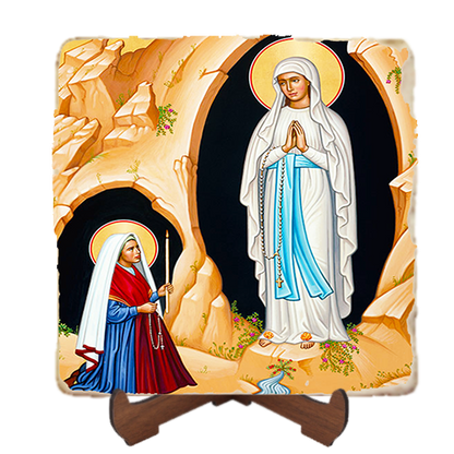 Our Lady of Lourdes,Marble Icon,Handmade,Baptism gift,Christian Icon