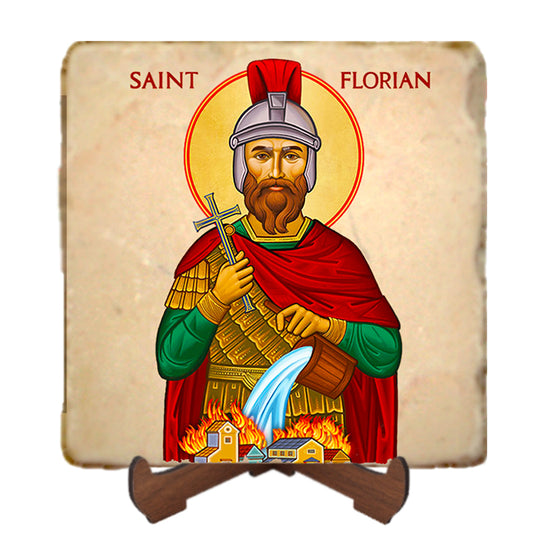 St.Florian Icon,Men Saints,Marble Icon,Handmade,Prayer gift,Christian Icon