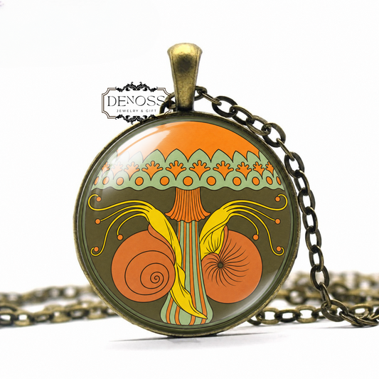 Glass Mushroom Necklace,Art Nouveau Snail Pendant,Unique Handmade Jewelry
