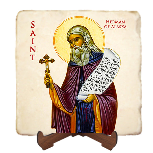 St.Herman of Alaska Icon,Men Saints,Marble Icon,Handmade,Prayer gift,Christian Icon