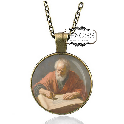 Saint Paul the Apostle Writing Letter Necklace,Medal Pendant Christian Religious Jewelry
