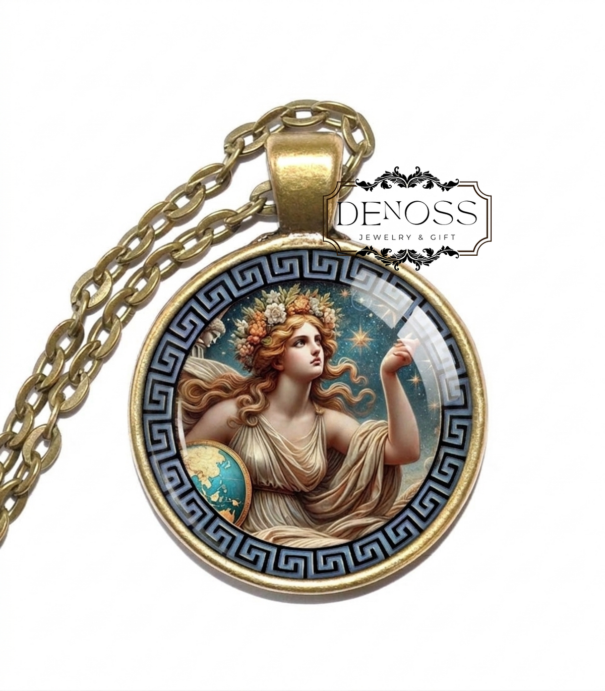 URANIA Necklace,Goddess of Astronomy,Goddess of the Stars,Muse, Mythology,Greek, Art Pendant Necklace,Glass Pendant