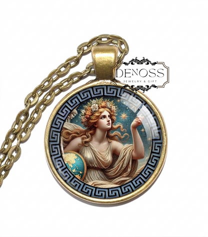 URANIA Necklace,Goddess of Astronomy,Goddess of the Stars,Muse, Mythology,Greek, Art Pendant Necklace,Glass Pendant
