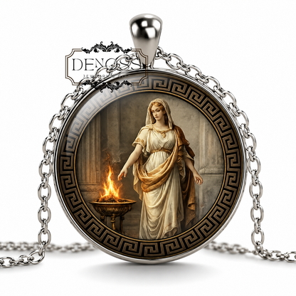 VESTA Necklace,Goddess of the Hearth,Goddess of Home,Goddess of Sacred Fire,Roman,Mythology,Glass pendant