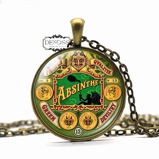 Green Devil Absinthe necklace,absinthe jewelry,Halloween Devil necklace,Halloween pendant necklace