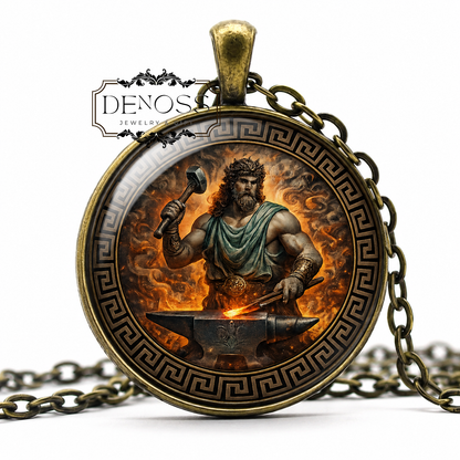 VULCAN Necklace,God of the Forge,God of Fire,God of Metalworking,Master Blacksmith, Volcanoes,Roman Mythology,Glass pendant