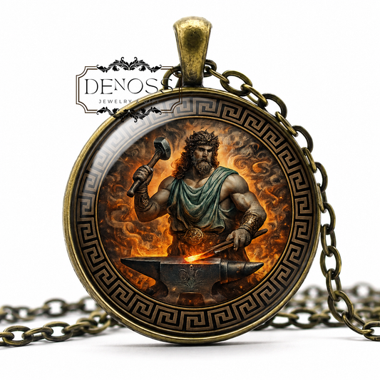 VULCAN Necklace,God of the Forge,God of Fire,God of Metalworking,Master Blacksmith, Volcanoes,Roman Mythology,Glass pendant