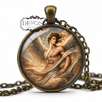 ZEPHYRUS Necklace,God of the West Wind,God of Spring,Anemoi,Wind God,Greek Mythology,Glass pendant