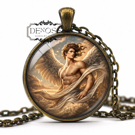 ZEPHYRUS Necklace,God of the West Wind,God of Spring,Anemoi,Wind God,Greek Mythology,Glass pendant
