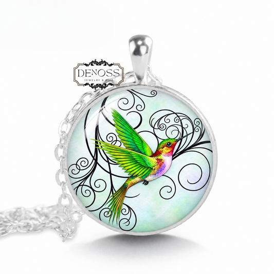 Green Hummingbird Pendant Necklace,Hummingbird Necklace