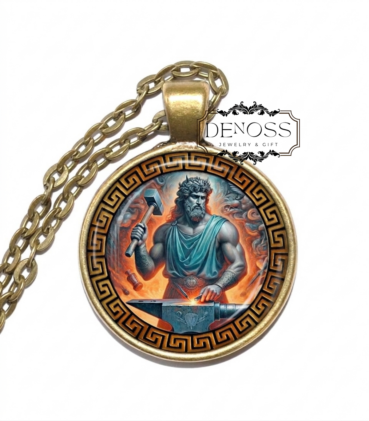 VULCAN Necklace,God of the Forge,God of Fire,God of Metalworking,Master Blacksmith,Volcanoes,Roman,Mythology,Glass pendant