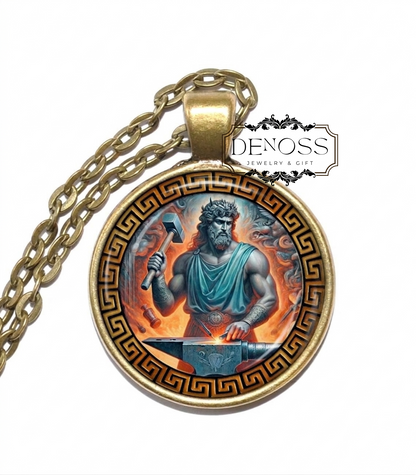 VULCAN Necklace,God of the Forge,God of Fire,God of Metalworking,Master Blacksmith,Volcanoes,Roman,Mythology,Glass pendant