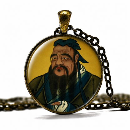 CONFUCIUS Necklace,Philosopher Politician, Chinese,Do not do unto others what you do not want done to yourself,Glass Pendant Necklace