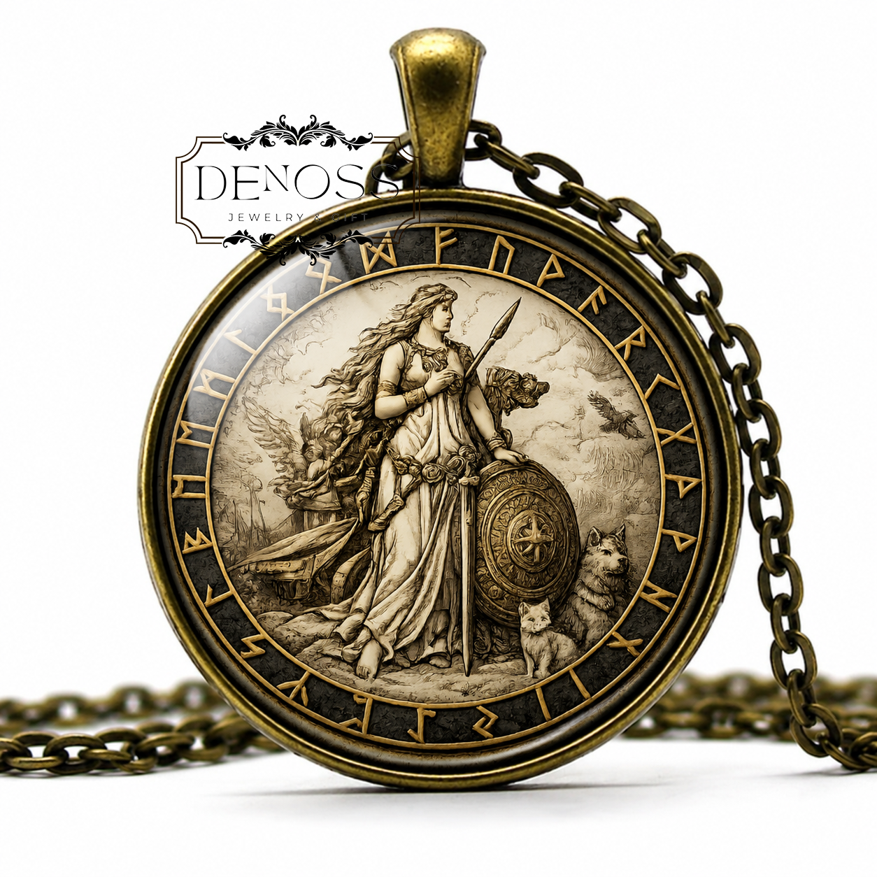 FREYA Necklace,Norse,Goddess,Goddess of Fertility,Goddess of Love,Vikings,Scandinavian,Art Pendant Necklace,Glass Pendant