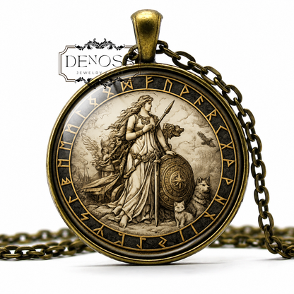 FREYA Necklace,Norse,Goddess,Goddess of Fertility,Goddess of Love,Vikings,Scandinavian,Art Pendant Necklace,Glass Pendant