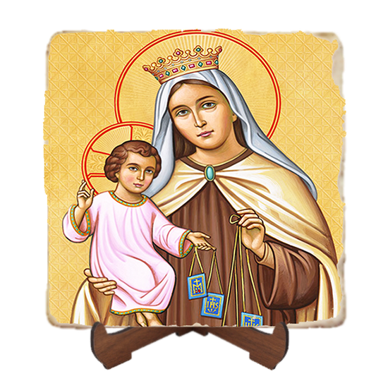 Our Lady of Mt,Marble Icon,Handmade,Baptism gift,Christian Icon