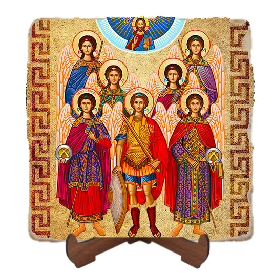 Seven Holy Archangels Icon,Marble Icon,Handmade,Baptism gift,Christian Icon