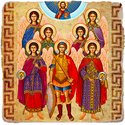 Seven Holy Archangels Icon,Marble Icon,Handmade,Baptism gift,Christian Icon