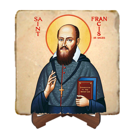 St.Francis de Sales Icon,Men Saints,Marble Icon,Handmade,Prayer gift,Christian Icon
