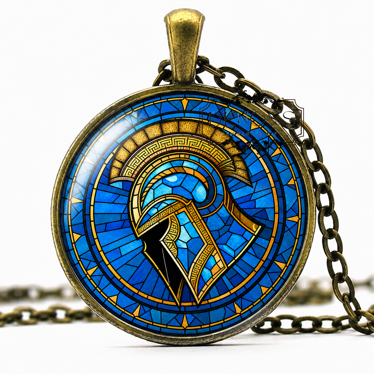 Spartan Helmet Faux Stained Glass Personalized Pendant Necklace,Gift Achilles Jewelry For Greek Mythology Lover,Gift For Birthday
