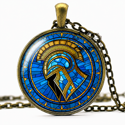 Spartan Helmet Faux Stained Glass Personalized Pendant Necklace,Gift Achilles Jewelry For Greek Mythology Lover,Gift For Birthday