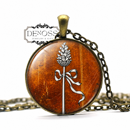 Thyrsus Symbol Pendant Rod of Dionysus Necklace,Greek Mythology,Glass Cabochon Pine Cone Amulet