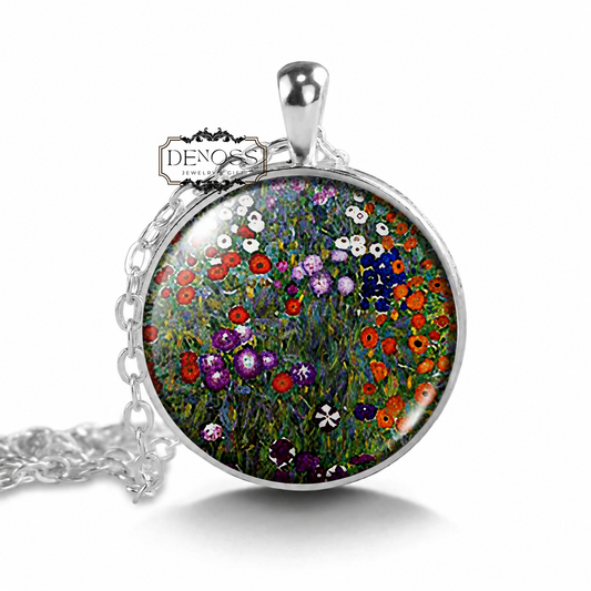 Gustav Klimt's Farm Garden art necklace or key chain,Klimt jewelry Klimt art gift