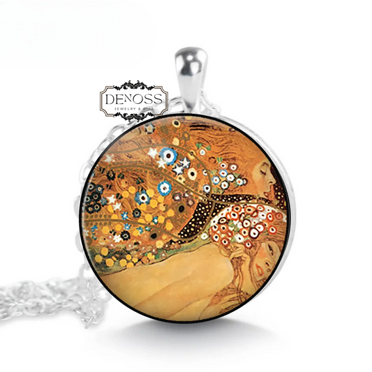 Gustav Klimt's Water Serpents necklace,Klimt art jewelry,art teacher gift,art student gift