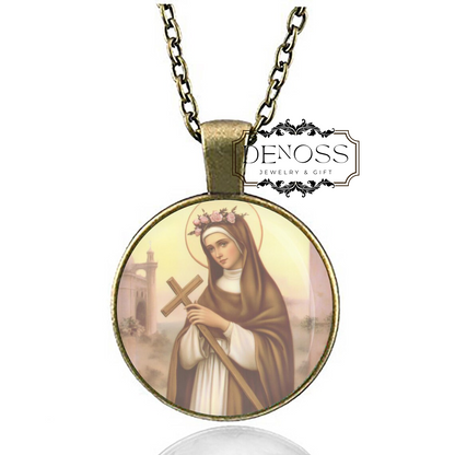 Saint Rose of Lima Pendant Necklace,Saint Rose  of Lima Catholic Jewelry,Religious Gift for Women & Girls