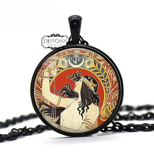 Gypsy Fortune Teller necklace,boho,vintage gypsy art pendant,Art Nouveau gypsy jewelry