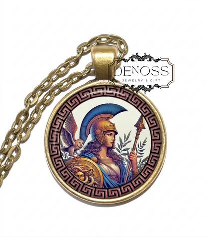 ATHENA Necklace,Goddess of Wisdom,Goddess of War,Goddess of Handicraft,Greek, Patroness,Athens Glass Pendant