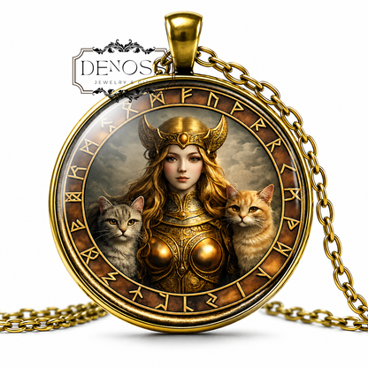 FREYA Necklace,Norse,Goddess,Goddess of Fertility,Goddess of Love,Vikings,Scandinavian,Asatru,Mythology,Glass Pendant