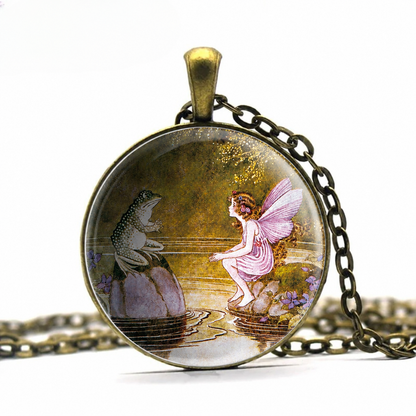 Frog and Fairy necklace,fairytale jewelry gift