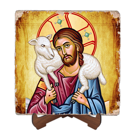 Good Shepherd Icon,Marble Icon,Handmade,Baptism gift,Christian Icon