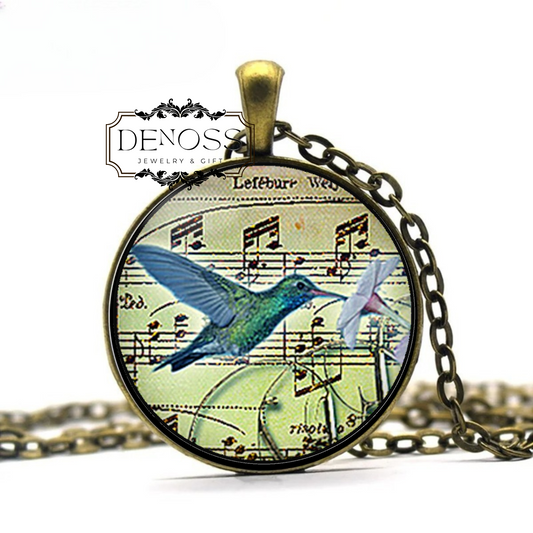 Hummingbird Music necklace,hummingbird necklace,hummingbird gift,nature garden gift