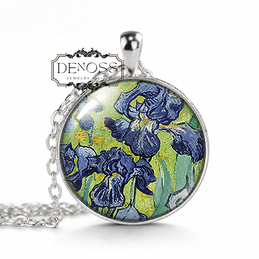 Irises necklace,Van Gogh art gift,gardener or artist gift,florist gift