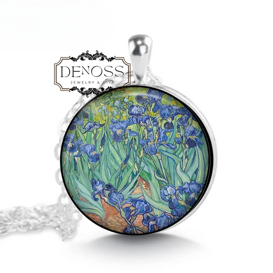 IRISES Necklace,Vincent van Gogh Painter, Post-impressionist,Oil,Canvas,Dutch,Glass Pendant necklace,Handmade Jewelry